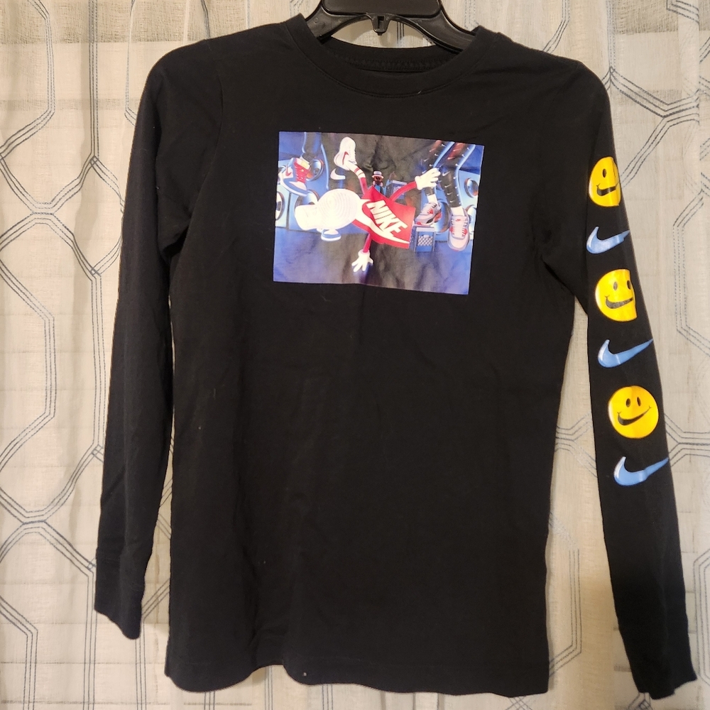 Black Kids Long Sleeve Shirt with Emoji Design